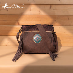 MW1350-8360 Montana West Tooled Aztec Concho Collection Crossbody -Coffee