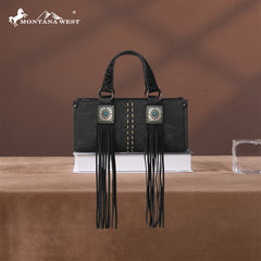 MW1351-888 Montana West Western Fringe Concho Collection Mini Crossbody Bag  -Black