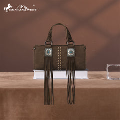 MW1351-888 Montana West Western Fringe Concho Collection Mini Crossbody Bag  Coffee