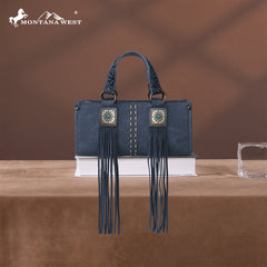 MW1351-888 Montana West Western Fringe Concho Collection Mini Crossbody Bag  - Navy
