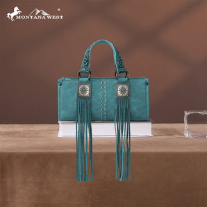 MW1351-888 Montana West Western Fringe Concho Collection Mini Crossbody Bag - Turquoise
