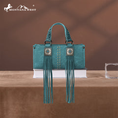 MW1351-888 Montana West Western Fringe Concho Collection Mini Crossbody Bag  -Turquoise