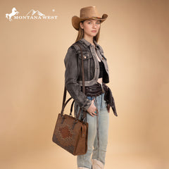 MW1354G-8355   Montana West Tooled Aztec Concealed Carry Tote/Crossbody
