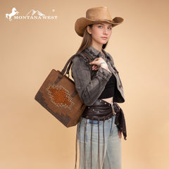 MW1354G-8355   Montana West Tooled Aztec Concealed Carry Tote/Crossbody