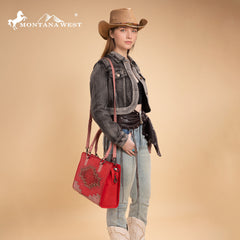 MW1354G-8355   Montana West Tooled Aztec Concealed Carry Tote/Crossbody