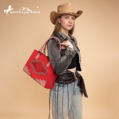 MW1354G-8355   Montana West Tooled Aztec Concealed Carry Tote/Crossbody