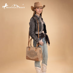 MW1354G-8355   Montana West Tooled Aztec Concealed Carry Tote/Crossbody