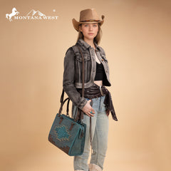 MW1354G-8355   Montana West Tooled Aztec Concealed Carry Tote/Crossbody