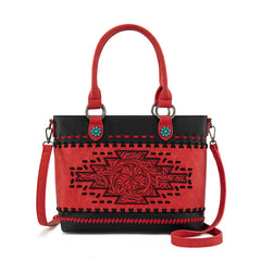 MW1356-8260  Montana West Western Tooled Aztec Concealed Carry Tote/Crossbody