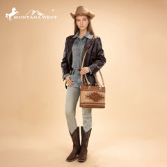 MW1356-8260  Montana West Western Tooled Aztec Concealed Carry Tote/Crossbody