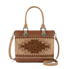 MW1356-8260  Montana West Western Tooled Aztec Concealed Carry Tote/Crossbody