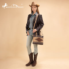 MW1356-8260  Montana West Western Tooled Aztec Concealed Carry Tote/Crossbody