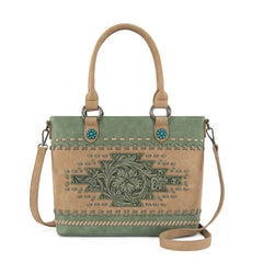 MW1356-8260  Montana West Western Tooled Aztec Concealed Carry Tote/Crossbody