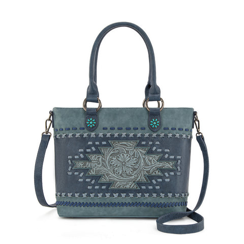 MW1356-8260  Montana West Western Tooled Aztec Concealed Carry Tote/Crossbody