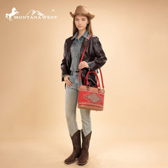 MW1356-8260  Montana West Western Tooled Aztec Concealed Carry Tote/Crossbody