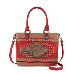 MW1356-8260  Montana West Western Tooled Aztec Concealed Carry Tote/Crossbody