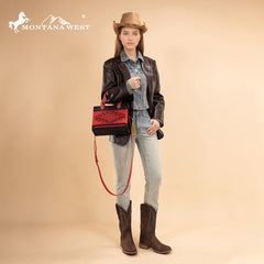 MW1356-8322  Montana West Western Tooled Aztec Tote/ Crossbody