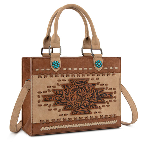 MW1356-8322  Montana West Western Tooled Aztec Tote/ Crossbody