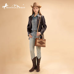 MW1356-8322  Montana West Western Tooled Aztec Tote/ Crossbody