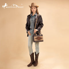 MW1356-8322  Montana West Western Tooled Aztec Tote/ Crossbody