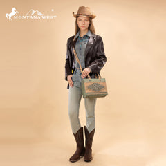 MW1356-8322  Montana West Western Tooled Aztec Tote/ Crossbody