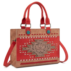 MW1356-8322  Montana West Western Tooled Aztec Tote/ Crossbody
