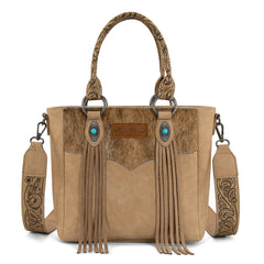 MW1358G-8120  Montana West Hair-On Hide Concealed Carry Tote Bag with Tooled Strap - Beige)