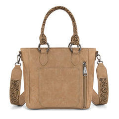 MW1358G-8120  Montana West Hair-On Hide Concealed Carry Tote Bag with Tooled Strap - Beige)