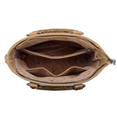 MW1358G-8120  Montana West Hair-On Hide Concealed Carry Tote Bag with Tooled Strap - Beige)