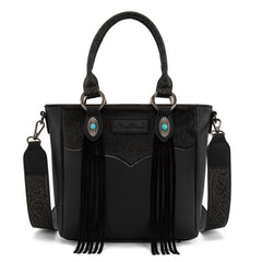 MW1358G-8120  Montana West Hair-On Hide Concealed Carry Tote Bag with Tooled Strap - Black