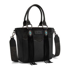 MW1358G-8120  Montana West Hair-On Hide Concealed Carry Tote Bag with Tooled Strap - Black