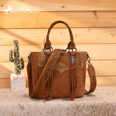 MW1358G-8120  Montana West Hair-On Hide Concealed Carry Tote Bag with Tooled Strap - Brown