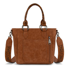 MW1358G-8120  Montana West Hair-On Hide Concealed Carry Tote Bag with Tooled Strap - Brown