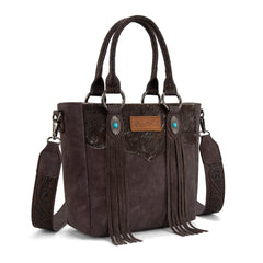 MW1358G-8120  Montana West Hair-On Hide Concealed Carry Tote Bag with Tooled Strap - Coffee