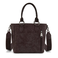 MW1358G-8120  Montana West Hair-On Hide Concealed Carry Tote Bag with Tooled Strap - Coffee