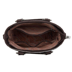 MW1358G-8120  Montana West Hair-On Hide Concealed Carry Tote Bag with Tooled Strap - Coffee