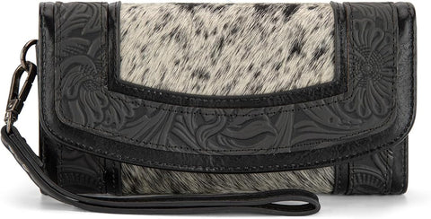 MW1360-W018   Montana West Hair-On Hide Tooled Wallet – Western Wristlet - Black