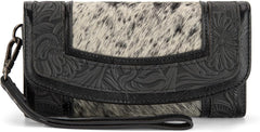 MW1360-W018   Montana West Hair-On Hide Tooled Wallet – Western Wristlet - Black