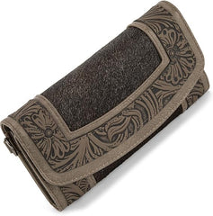 MW1360-W018   Montana West Hair-On Hide Tooled Wallet – Western Wristlet - Coffee