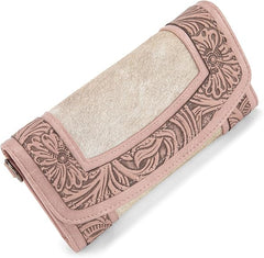 MW1360-W018   Montana West Hair-On Hide Tooled Wallet – Western Wristlet - Pink