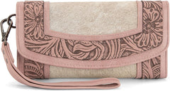 MW1360-W018   Montana West Hair-On Hide Tooled Wallet – Western Wristlet - Pink