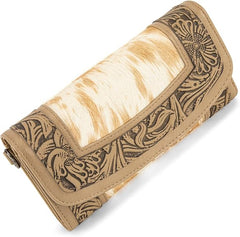 MW1360-W018   Montana West Hair-On Hide Tooled Wallet – Western Wristlet -Tan