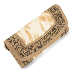 MW1360-W018   Montana West Hair-On Hide Tooled Wallet – Western Wristlet -Tan