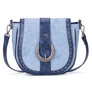 MW1364-8360JN Montana West Western Buckle Studded Saddle Crossbody Bag - Jean