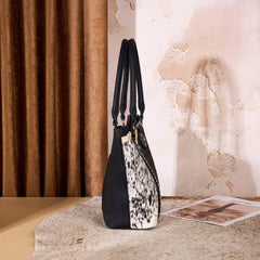MW1365-8005BK Montana West Tooled & Cowhide Whipstitch Tote Bag - Black