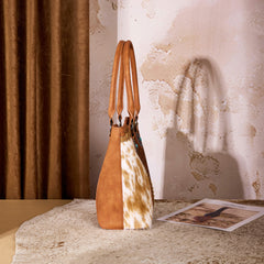 MW1365-8005BR  Montana West Tooled & Cowhide Whipstitch Tote Bag - Brown