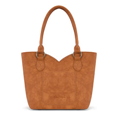 MW1365-8005BR  Montana West Tooled & Cowhide Whipstitch Tote Bag - Brown