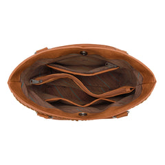 MW1365-8005BR  Montana West Tooled & Cowhide Whipstitch Tote Bag - Brown