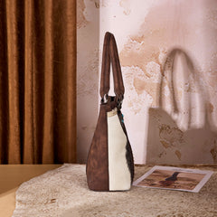 MW1365-8005CF  Montana West Tooled & Cowhide Whipstitch Tote Bag - Coffee