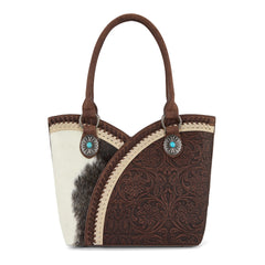 MW1365-8005CF  Montana West Tooled & Cowhide Whipstitch Tote Bag - Coffee